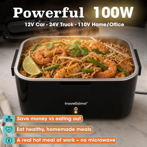 Extra-Large Electric Lunch Box For Adults Holds up to 8 Cups - 100W Heated Lunch Box For Men 1.8L, Portable Food Warmer for Travel & Work, Loncheras Electricas Para Calentar Almuerzo