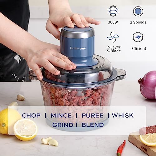 La Reveuse Electric Food Processor, 7-Cup Food Chopper Glass Bowl, Blue - Image 2