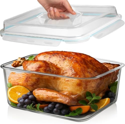 6500 ML / 220 oz / 28 Cup LARGE Glass Food Storage Container with Airtight Locking Lid. Ideal Storing food, Vegetables, Fruits. Baking Casserole, Lasagna, Roasting Turkey, Chicken BPA Free Oven Safe