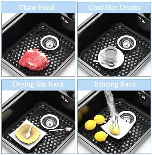 2 Pack Silicone Sink Protector Mat for Kitchen Sink Rear Drian Black