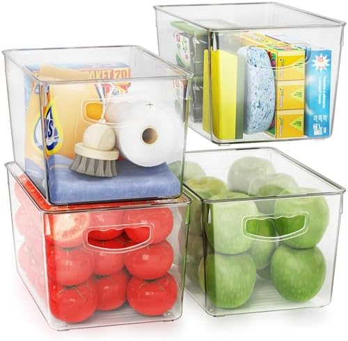 Large Clear Storage Bins with Lids, Stackable Containers, 4 Pack
