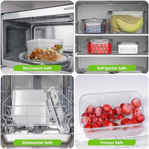 Fruit Storage Containers for Fridge with Colander, Vent, Handle Lids