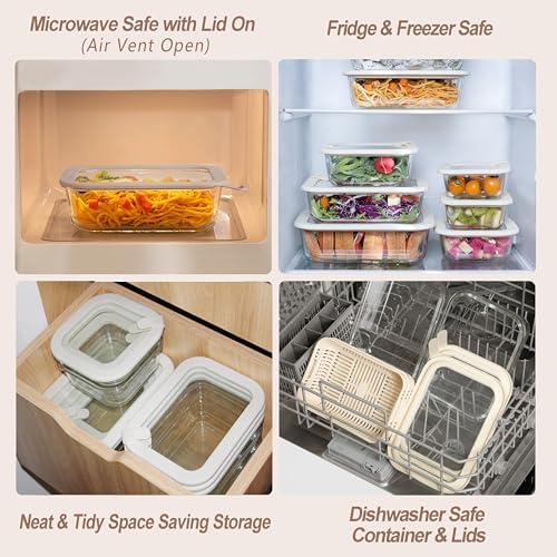 Glass Food Storage Containers with Glass Lids, Microwave Safe Food Container Set, Aitight Meal Prep Container Set, LeakProof, 100% Plastic Free, 6 Pack