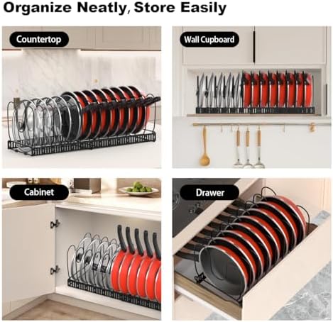 Pot and Pan Lid Organizer Holder Storage Rack, Black