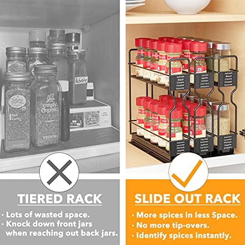 Pull Out Spice Rack Organizer for Cabinet, Heavy Duty Slide Out Seasoning Kitchen Organizer, Cabinet Organizer, with Labels, 7.7" W x10.75 D x10 H, 3 Drawers 2-Tier