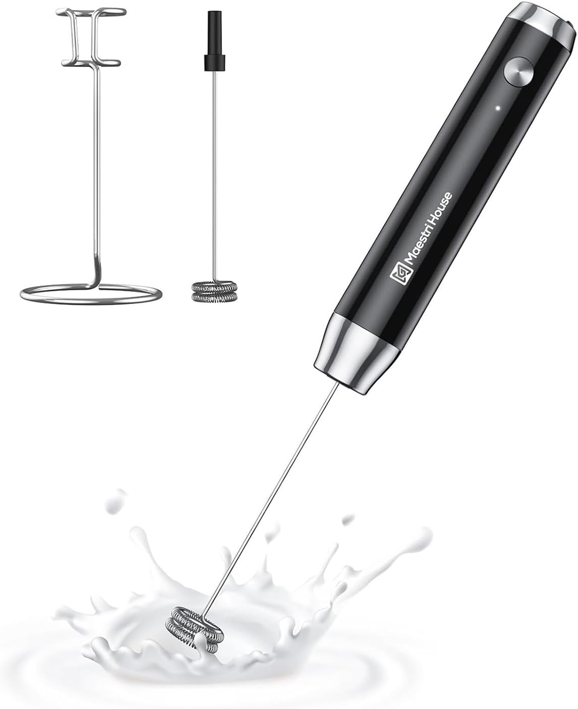 LunaFro Rechargeable Milk Frother, Stand & 2 Detachable Whisk