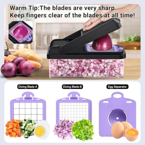 12-in-1 Vegetable Chopper with 7 Blades, Food Veggie Cutter, Purple