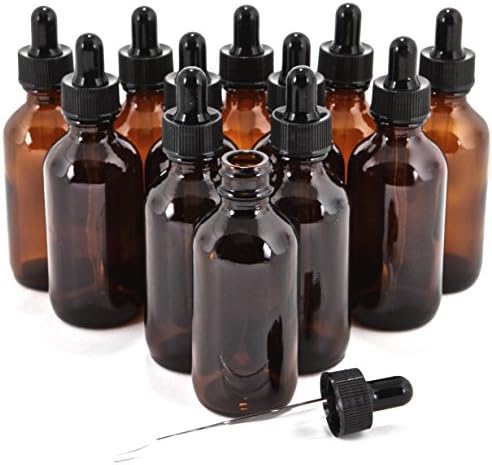 Vivaplex 2 oz Amber Glass Bottles With Glass Eye Droppers - 12 pk by Vivaplex