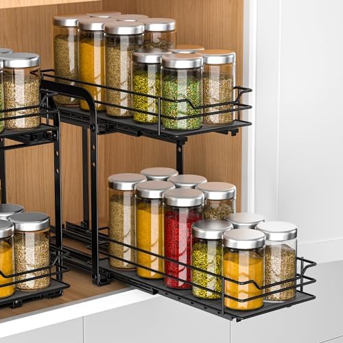 2 Tier Pull Out Spice Rack for Inside Cabinets,5.5" Wx10.5 Dx9.5 H