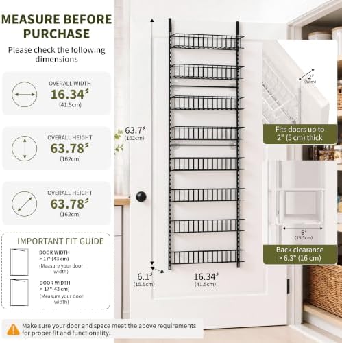 8-Tier Pantry Door Organizer, Hanging Storage Basket, Black