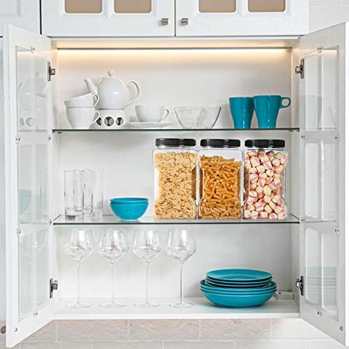 3 Pack Square Clear Plastic Jars, 98 Oz Wide Mouth Storage Containers with Screw-On Lids, Refillable BPA Free Empty PET Jars for Dry Goods Peanut Cookies Candy, Easy Grip Airtight Storage Jar