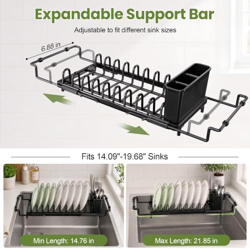 Over Sink Dish Drying Rack - Expandable 14"-22" Small Dish Drainer