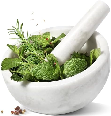 Marble Mortar and Pestle Set, 7"-4 Cups Grinder Bowl for Guacamole, Salsa, Pill Crusher, Spice, Herb, Garlic, Nut, Heavy Duty Grinder for Kitchen(Namib Fantasy)