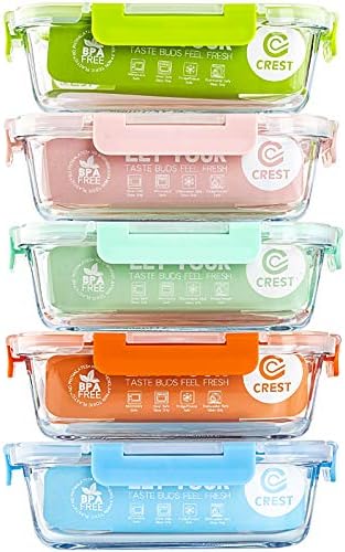 Glass Meal Prep Glass Containers with Lids, Glass Lunch Box, 5-Pack, 34 OZ