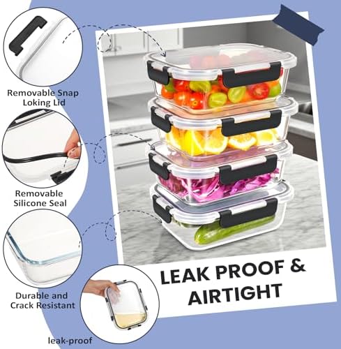 4-Pack 4.4 Cups/35oz Glass Food Storage Container set