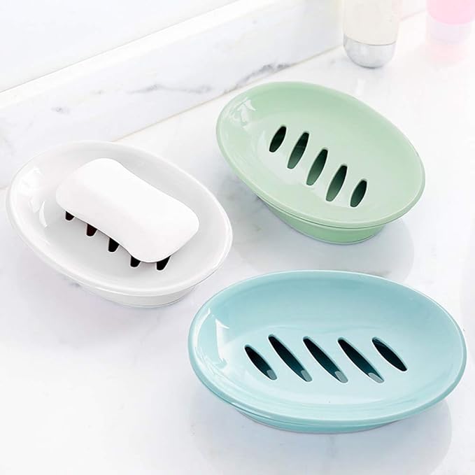 WYOK 2-Pack Soap Dish with Drain Plastic Sponge Holder Easy Cleaning Soap Saver Tray Caddy Keep Dry Stop Mushy for Shower Bathroom Kitchen(Khaki)