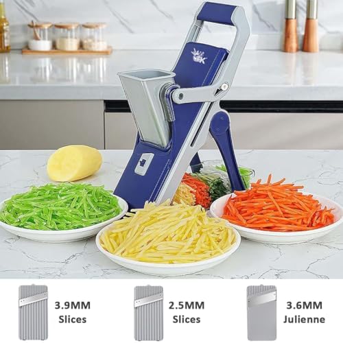 F K FOREVERKITCHEN Versatile Vegetable Cutter - 15 Different Cuts | Adjustable Vegetable Chopper for Kitchen Use | Mandoline Slicer (Blue) - Image 5