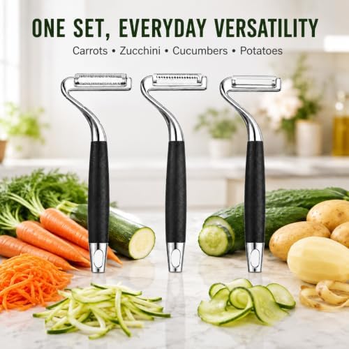 3 Pack Julienne Peeler Set, Stainless Steel Vegetable Peelers