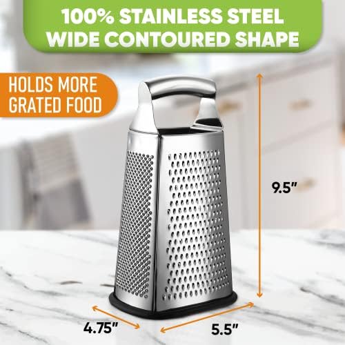Professional Box Grater, Large & Premium Handheld Zester, Black - 2 Product Bundle