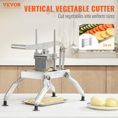 VEVOR Commercial Vegetable Fruit Dicer,Onion Cutter Heavy Duty Stainless Steel Removable and Replaceable Kattex Chopper,3/8" Tomato Slicer with Tray Perfect for Potatoes, Carrots, peppers, Silver - Image 2