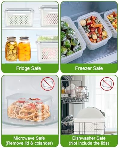4 Pack Fruit Storage Containers for Fridge Fresh Berry Keeper with Colander