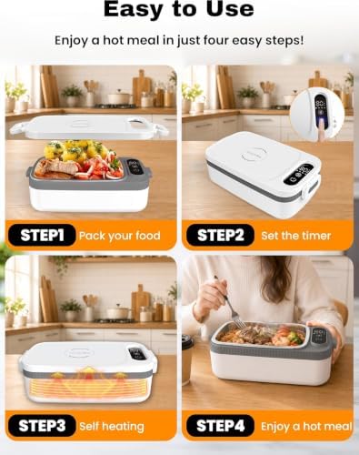 Cordless Electric Lunch Box, 1000ml Removable Portable Food Warmer-12000mAh