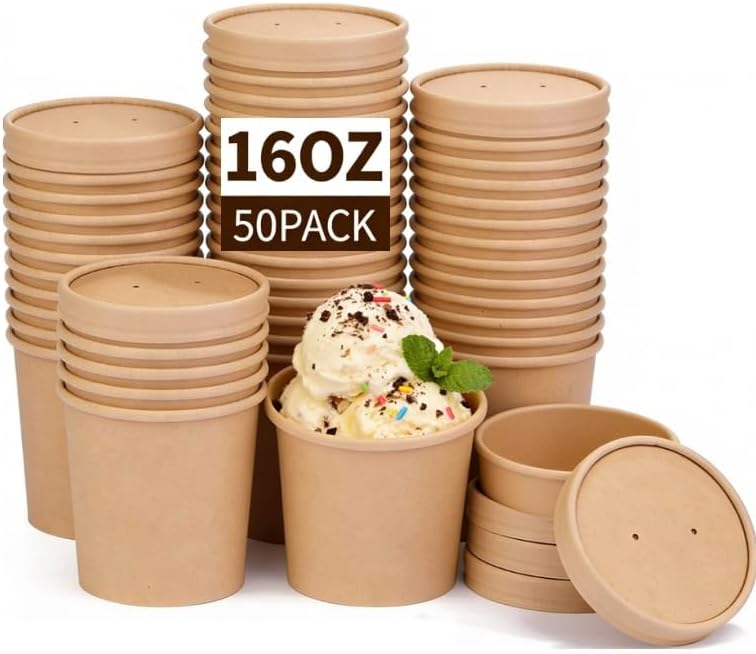 Wuadua Soup Containers with Lids Paper Ice Cream Containers 16oz 50 Pack by Wuadua