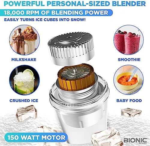 Bionic Blade Personal-Sized Blender 16.5 oz, BPA-Free, Cordless, Rechargeable 18,000 RPM Portable Blender for Shakes and Smoothies 8.6" Tall, Seen On TV - Image 2