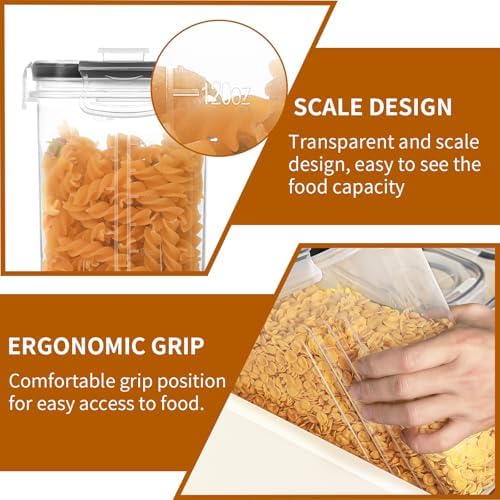 Cereal Containers Storage Set (4L / 135.2oz), 4PCS Airtight Food Storage Containers with Lids, Cereal Dispensers for Kitchen Pantry Organization and Storage with Pour Spout, 20 Labels, Marker