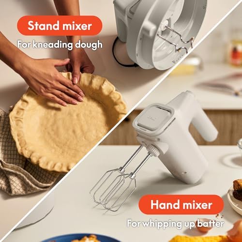bella 3.5 Qt Hand & Stand Mixer, 2 in 1 Electric Mixer with Bowl, Dough Hook, Whisk & Egg Beater, Multifunctional Handheld Mixer for Baking, 200 Watt, Oatmilk - Image 3