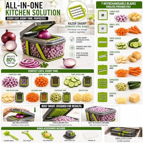 22-Piece Vegetable Chopper Set with Container, Mandoline Slicer, Onion Dicer, Cutting Boards, Knife Set, Scissors and Drain Basket - Image 7