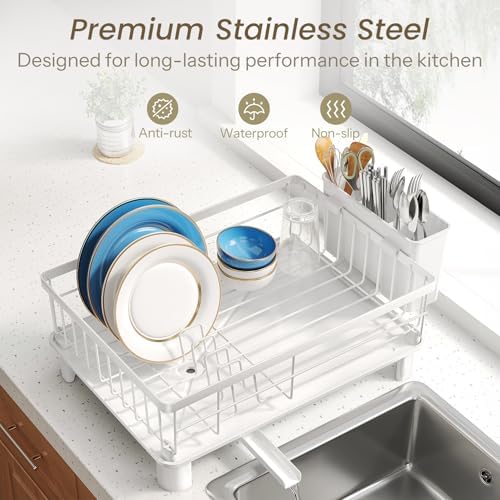 Dish Drying Rack for Small Kitchen Counter, 11" W x 15" L, White