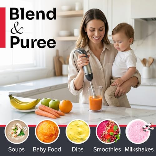 Multistick 5-in-1 Immersion Blender Handheld, 12-Speed Hand Mixer