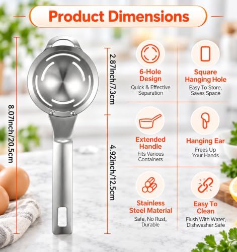Yolk Separator, 1PCS Egg Separators for Yolk, Stainless Steel 6‑hole - Image 2