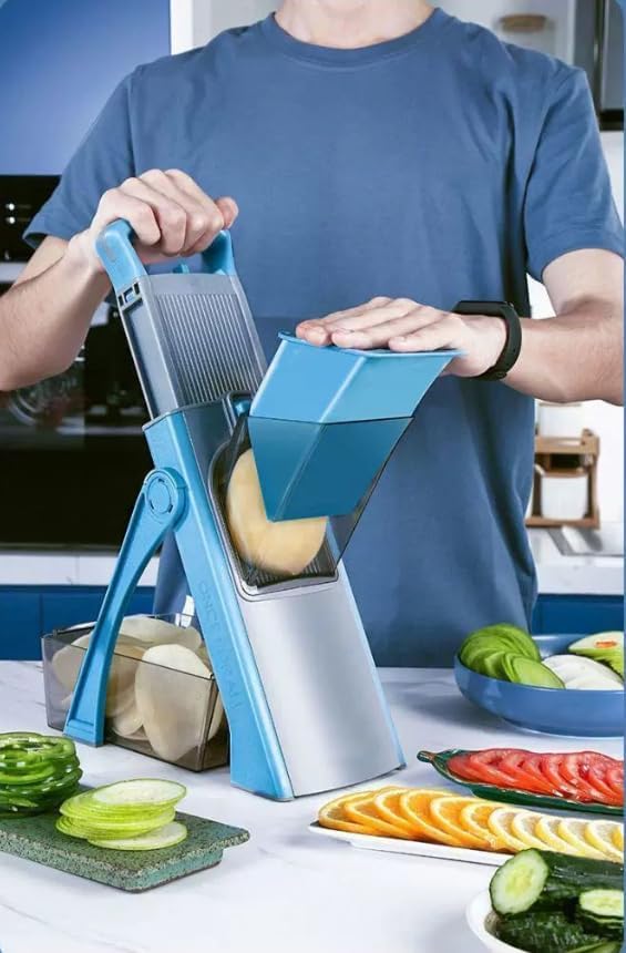 New Mandoline Slicer for Kitchen,Potato Slicer Thickness Adjuster,Veggie Onion Dicer Faster Kitchen Mandolin for Meal Prep, safe Vegetable Chopper and slicer vegetable cutter,French Fry Cutter, (Blue) - Image 4