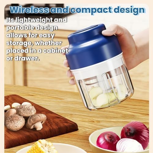 2026 Upgrade Electric Garlic Chopper Mini, 320 ml Small Garlic Chopper Mincer with 6 Stainless Steel Blades, Portable Rechargeable Cordless Chopper for Onion,Chili,Ginger,Nuts,Meat & Fruits (Green) - Image 5