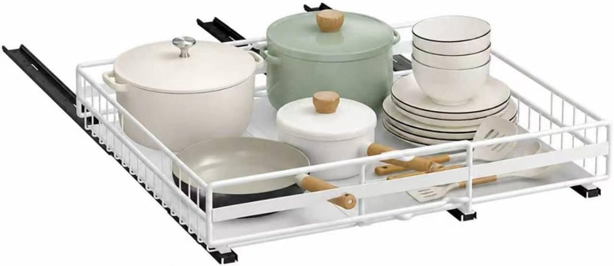 Pull Out Cabinet Organizer 12-20" W x 16" D, No Drill Expandable Heavy Duty