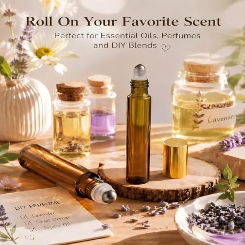 24 Pack 10ml Roll On Bottles for Essential Oils & Perfume, Gold Cap - Image 4
