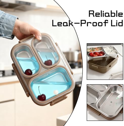 Adult Lunchbox, 304 Stainless Steel Lunchbox, Leak-proof 3-compartment Stainless Steel, Suitable for Office and Outdoor Use