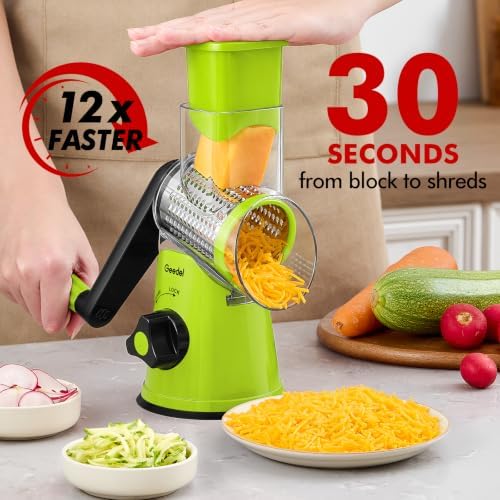 Geedel Rotary Cheese Grater, Kitchen Mandoline Vegetable Slicer with 3 Interchangeable Blades, Easy to Clean Rotary Grater Slicer for Fruit, Vegetables, Nuts - Image 2