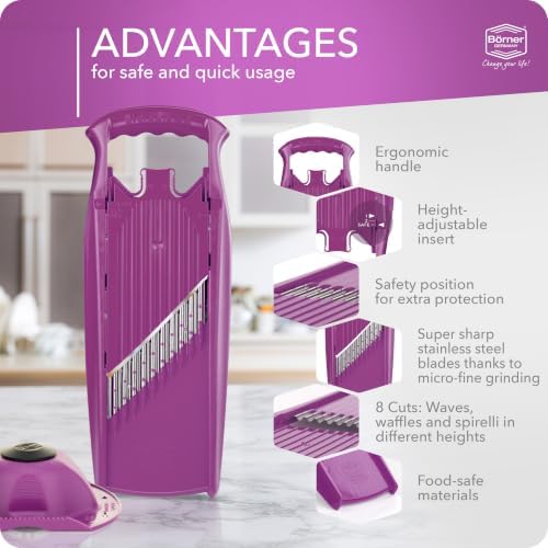 Börner by Reston Lloyd Wave-Waffle Power Line • Crinkle Cut/Spirelli Vegetable Slicer & Food Safety Holder • Slicer for Wave Waffle Cut Style • Multiple Thickness Options • Made in Germany, Purple - Image 4