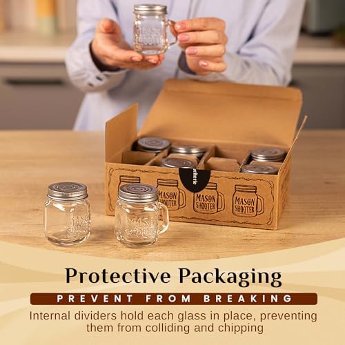 2oz Small Mason Jar Shot Glasses with Lids & Handles (8 Pack) Mason Shooter
