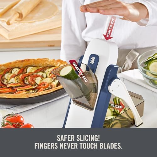 Zakarian by Safe Slice® Mandoline - Features Thickness Adjuster, Stainless Steel Blades, and Foldable, Easy-To-Store Design - Zakarian Blue