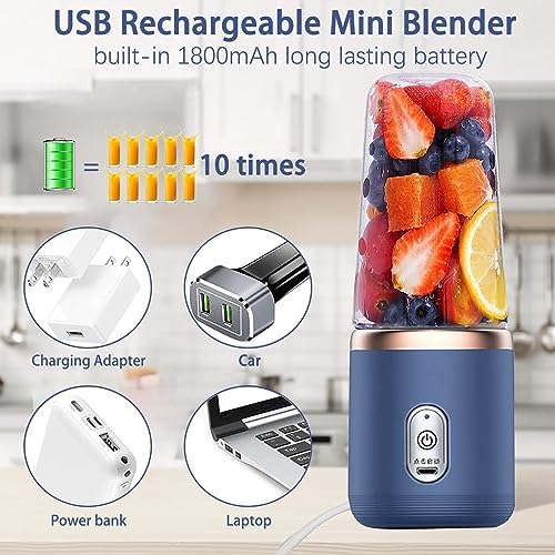 Portable Blender, Personal Blenders for Shakes and Smoothies, 400ML USB Rchargeable Fruit Veggie Juicer Cup With 6 Blades and Travel Lid, Blender for Travel Gym Kitchen - Image 4