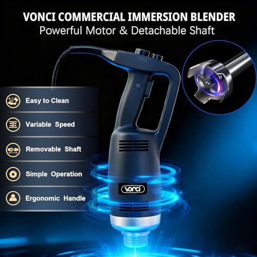 500W Commercial Immersion Blender, 16" SUS 304 Removable Shaft, Heavy Duty Power Hand Mixer with Variable Speed 6000-20000RPM, Professional Electric Stick Blender for Restaurant Kitchen Use.