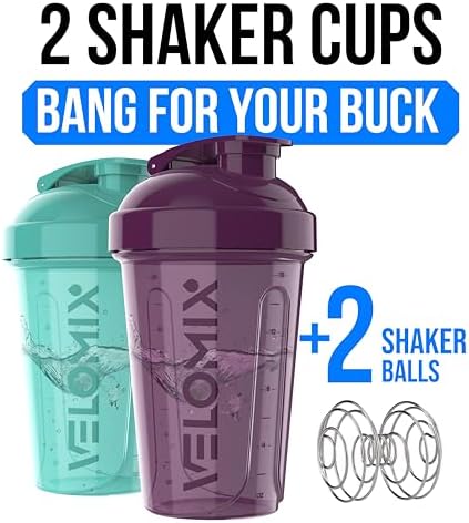 VELOMIX 2 Pack 20oz Protein Shaker Bottle for Protein Mixes, Aqua Set - Image 2