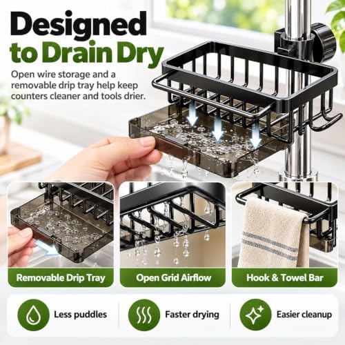 Faucet Drainer Basket Sink Organizer Rack Aluminum Hanging Drip Tray