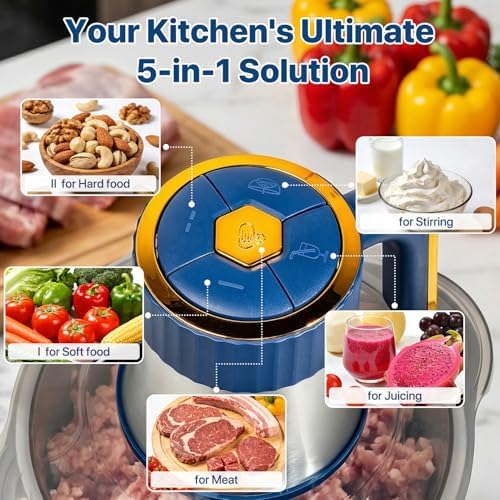 20 Cups Large Capacity Food Processor,5 Speed Electric Meat Grinder Vegetable Chopper,500W Powerful Motor 6 Bi-Level Blade Meat mincer for Vegetable, Nuts, Onion, Garlic with 304 Stainless Steel Bowl - Image 4