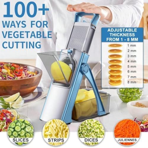 Blue Mandoline Slicer Vegetable Cutter, Adjustable 0.1-8mm - Image 3