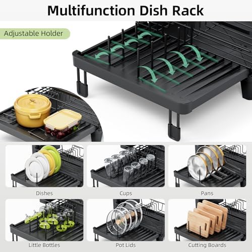 Expandable Dish Drying Rack for Kitchen Counter, Black